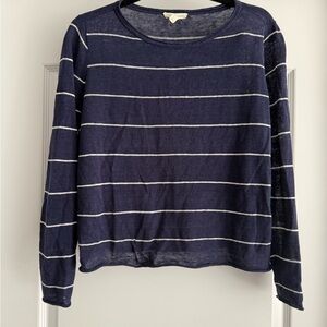 Eileen Fisher Navy and White Striped Long Sleeve Top